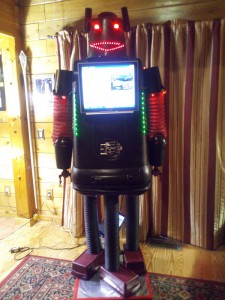 Podcamp NH 2011 Black Robot holding the monitoring in it's chest